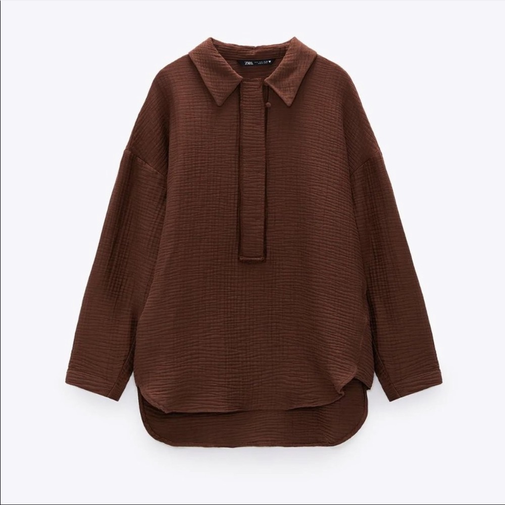 Zara Textured Weave Oversized Shirt XS NWT